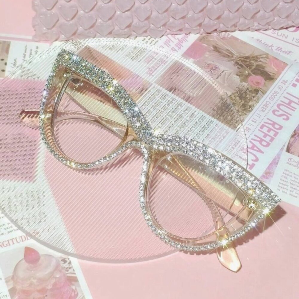 Crystal Embellished Cat Eye Sunglasses - Gold